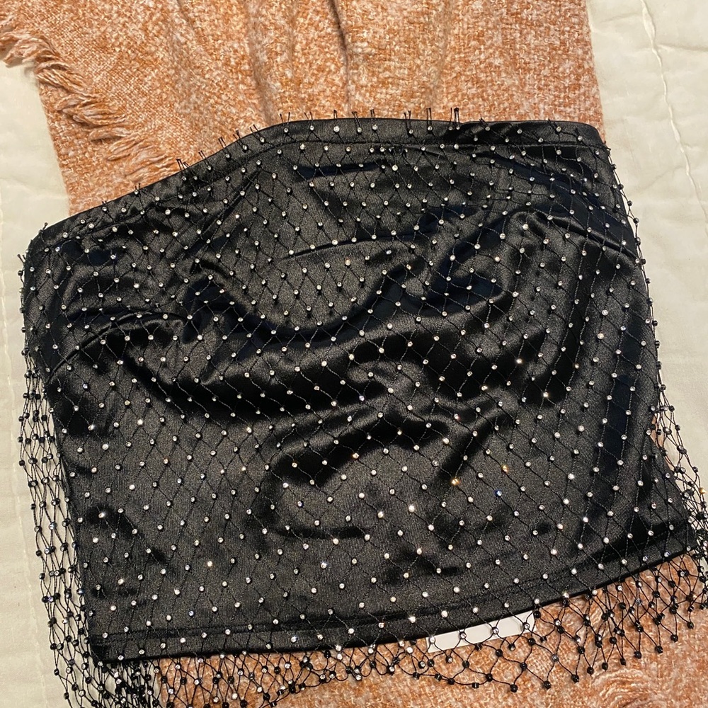 12th Tribe Nonstop Black Rhinestone Top